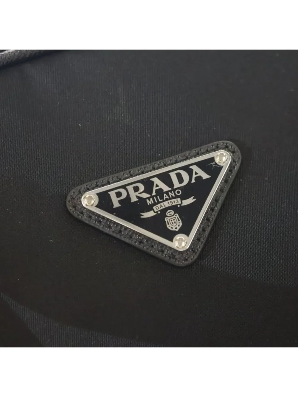 Prada Tessuto Business Shoulder Bag Black Nylon Xleather Silver